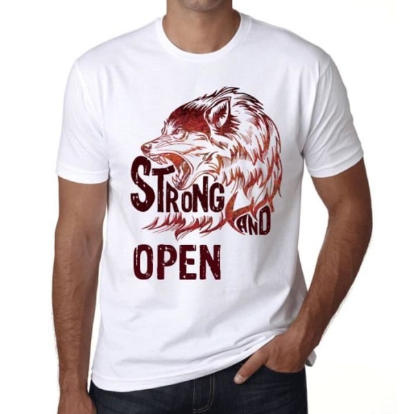 Strong and Open Wolf T-shirt för män – Strong Wolf And Open – Vintage T-shirt Vit