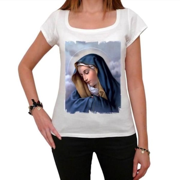 T-shirt Kvinna - ULTRABASIC - Jungfru Maria - 100% Bomull - Korta Ärmar - Bred Hals Vit XS