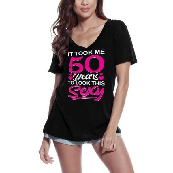 T-shirt med v-ringad dam Det tog mig 50 år att se så här sexig ut - 50:e – 50 djup svart
