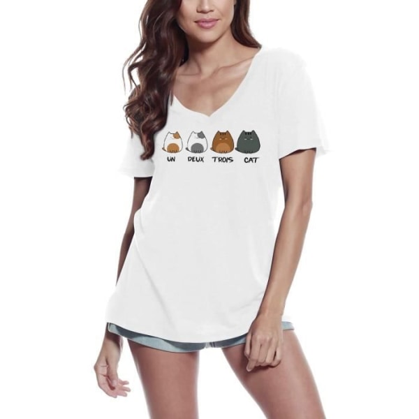 T-shirt med v-ringad dam Un Deux Trois Chat – Un Deux Trois Cat – Vintage T-shirt Vit