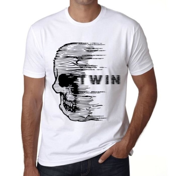 T-shirt med ångestskalle för män – Tvilling med ångestskalle – vintage T-shirt Vit