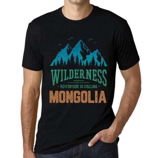 Wild Nature T-shirt män Äventyr kallar Mongoliet – Vildmarken, äventyret kallar Mongoliet – Vintage svart T-shirt djup svart