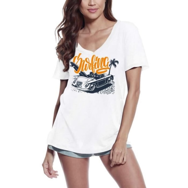 Surf Beach T-shirt med V-ringad dam – Surfing Beach – Vintage T-shirt Vit