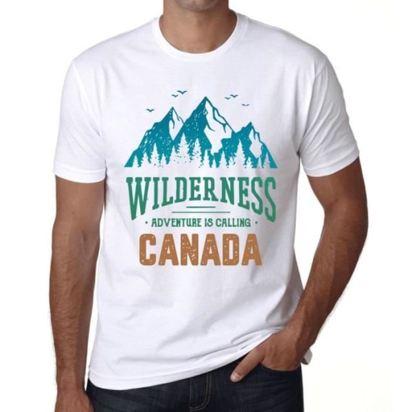 T-shirt herr La Nature Sauvage L'Aventure Calle Le Canada – Vildmarken, äventyret kallar Kanada – Vintage T-shirt Vit