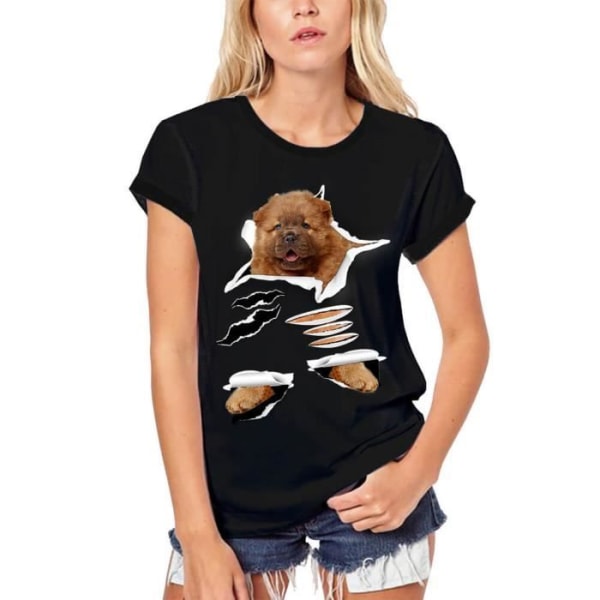 Ekologisk chow Chow Dog T-shirt för kvinnor Vintage svart T-shirt djup svart