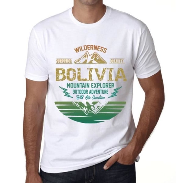 T-shirt herr Outdoor Adventure Wild Nature Mountain Explorer i Bolivia – Outdoor Adventure, Wilderness, Mountain Vit