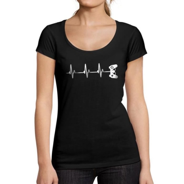 T-shirt för kvinnor Heartbeat of a Funny Game Controller – Gamer Controller Heartbeat Funny Gaming – Vintage T-shirt djup svart