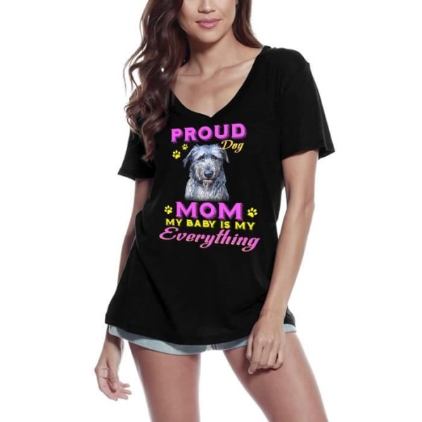 T-shirt med v-ringad dam Pride Day - Mamma till en irländsk varghund - My Baby is Everything to Me - Proud Day - Irish Wolfhound djup svart