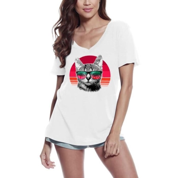 T-shirt med V-ringad dam Cat On The Beach - Cats Life - För husdjursälskare - Cat On Beach - Cats Life Vit