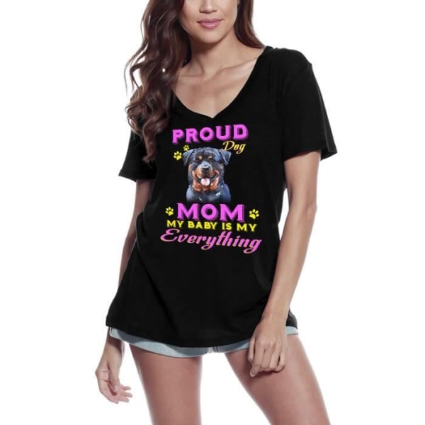 T-shirt med v-ringad dam Pride Day - Mamma till en rottweilerhund - My Baby is Everything to Me - Proud Day - Rottweiler Dog Mamma djup svart