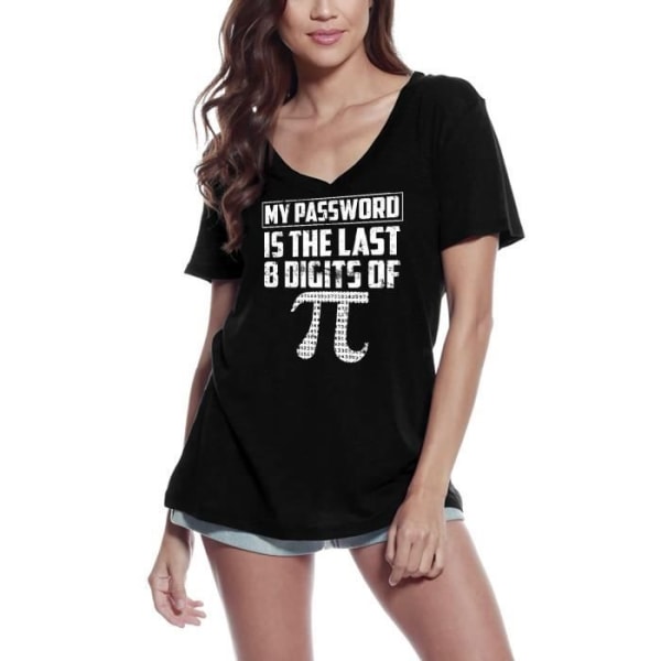 T-shirt med v-ringad dam Mitt lösenord är de sista 8 siffrorna i Pi Math – Mitt lösenord är de sista 8 siffrorna i Pi Math djup svart