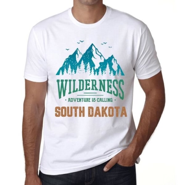 T-shirt herr – Wilderness, Adventure Is Calling South Dakota – Vintage T-shirt Vit