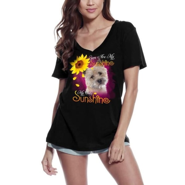 T-shirt med v-ringad dam My Only Ray of Sunshine - Cairn Terrier – My Only Sunshine - Cairn Terrier – Vintagesvart T-shirt djup svart S