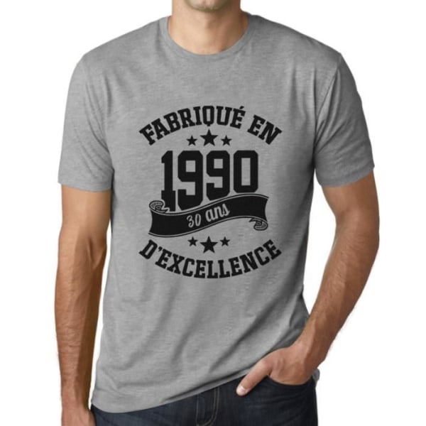 T-shirt herr gjord 1990 33 år gammal T-shirt 33-årspresent Vintage år 1990 Grå Ljunggrå