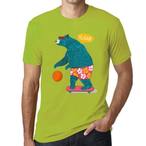 Strandskateboard för män Basketball Bear T-shirt – Beach Skateboard Basketball Bear – Vintage grön T-shirt Grönt äpple
