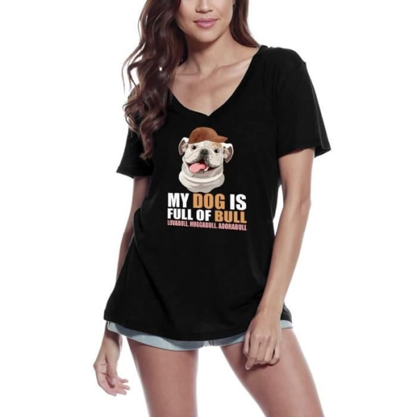 T-shirt med V-ringad dam Min hund är full av Bull French Bulldog – Vintage T-shirt djup svart