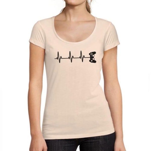 T-shirt för kvinnor Heartbeat of a Funny Game Controller – Gamer Controller Heartbeat Funny Gaming – Vintage T-shirt Krämig rosa
