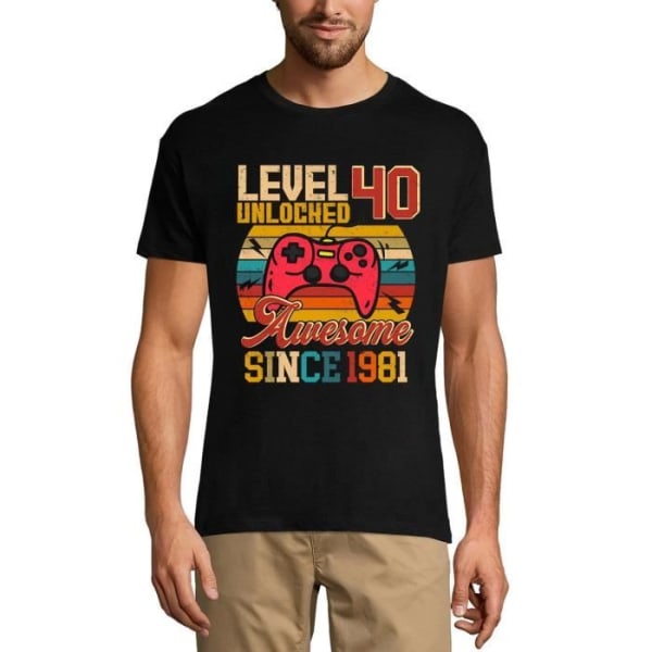 T-shirt herr nivå 40 olåst – nivå 40 olåst – 40 år t-shirt present 40-årsdag Vintage år 1983 svart djup svart XXL