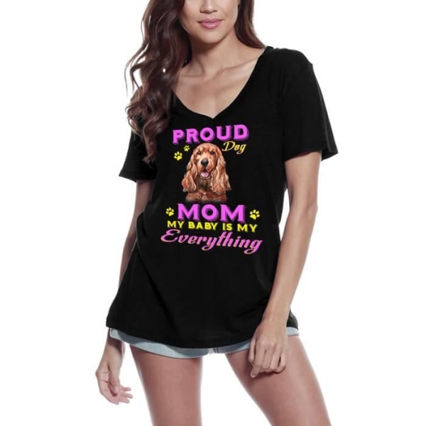 T-shirt med v-ringad dam Pride Day - Mamma till en Sussex Spaniel Dog - My Baby is Everything to Me - Proud Day - Sussex Spaniel djup svart