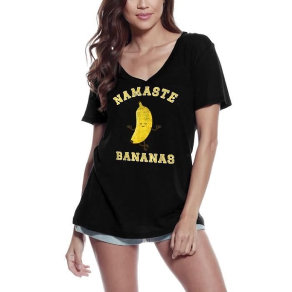T-shirt med v-ringad dam Namaste Bananas Yogaställning - Andlig Meditation – Namaste Bananas Yogaställning - Andlig Meditation – djup svart