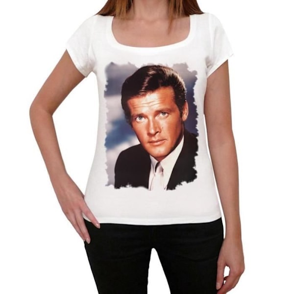 T-Shirt Dam - ULTRABASIC - Roger Moore Le Saint - 100% Bomull - Vid Hals - Korta Ärmar Vit S
