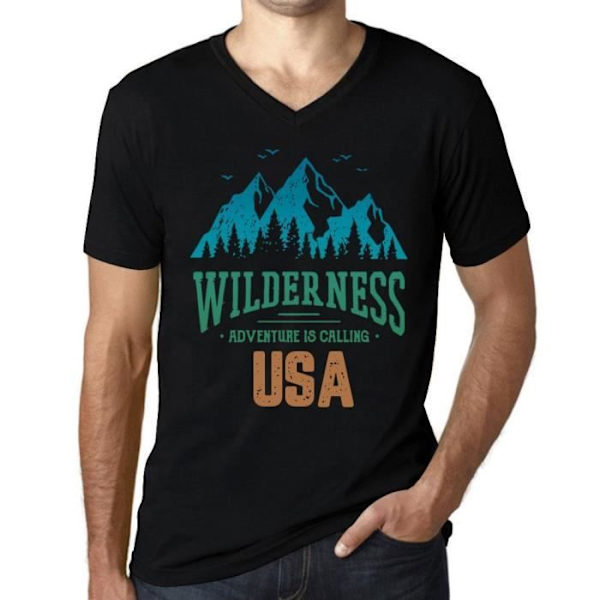 T-shirt med v-ringad herr Wild Nature L'Aventure Calling Us – Wilderness, Adventure Is Calling Usa – Vintage svart T-shirt djup svart XXL