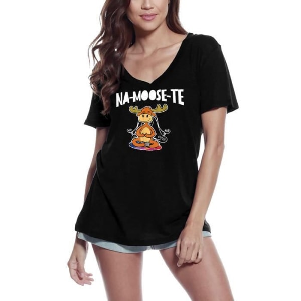 V-ringad T-shirt dam Na-Moose-Te Hippy Yoga Style - Yoga Peace T-shirt Vintage Svart djup svart