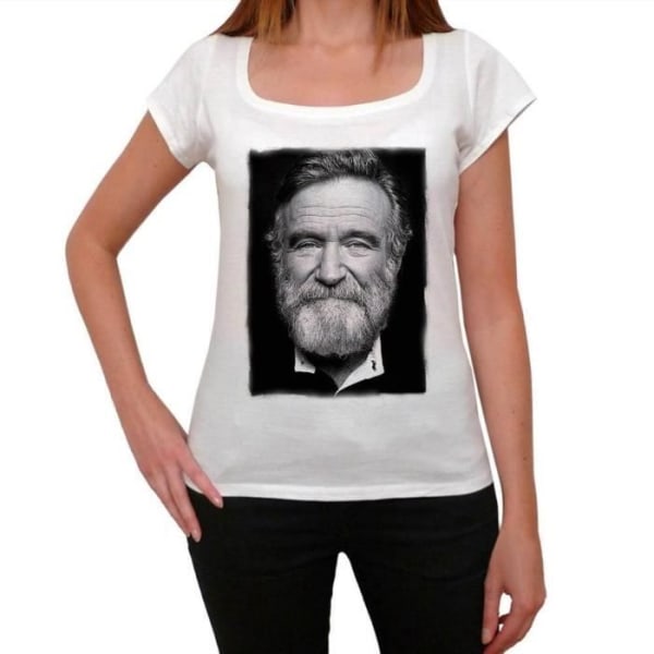 T-shirt Dam - ULTRABASIC - Robin Williams - 100% Bomull - Korta Ärmar - Bred Halsringning Vit M