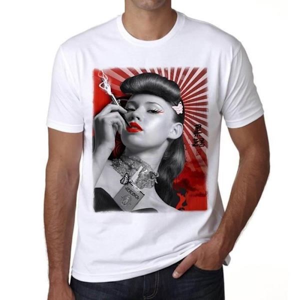 T-Shirt Herr - ULTRABASIC - Japan Pin-Up - 100% Bomull - Korta Ärmar - Bekväm och Ekologisk Vit M