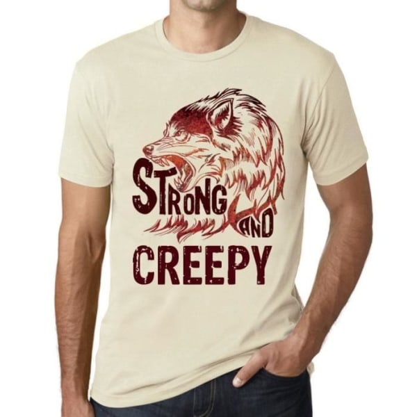 Strong and Scary Wolf T-shirt för män – Strong Wolf And Creepy – Vintage T-shirt Naturlig