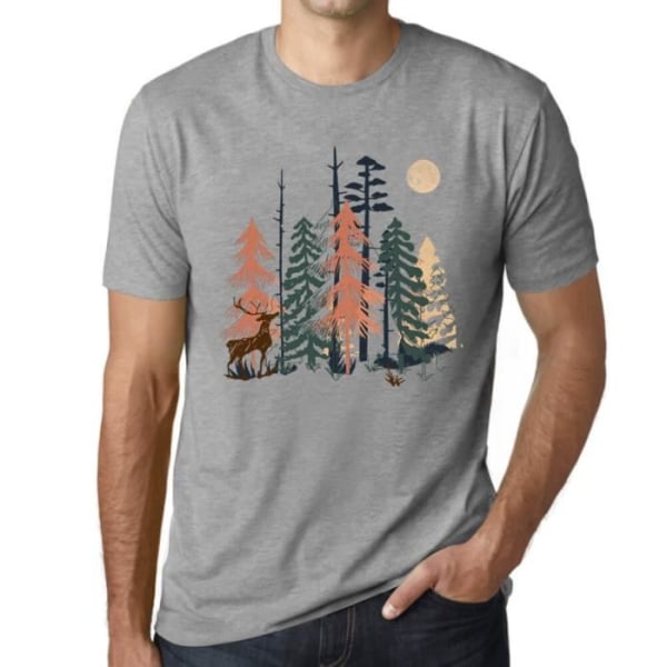 Nature Forest Moon T-shirt för män – Nature Forest Moon – Vintage grå T-shirt Ljunggrå