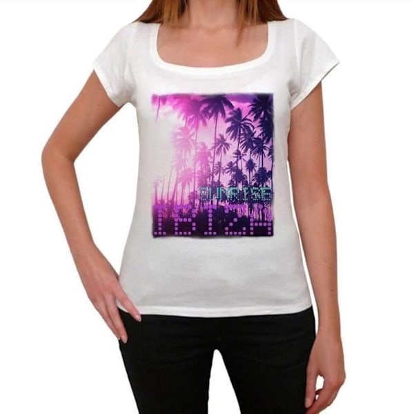 T-shirt Dam - ULTRABASIC - Soluppgång på stranden i Ibiza - 100% Bomull - Korta ärmar - Tänkande passform Vit XL