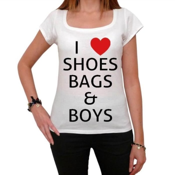 Kvinna T-shirt Jag älskar skor Väskor och pojkar Paris Hilton New York – Jag älskar skor Väskor och pojkar Paris Hilton New Vit