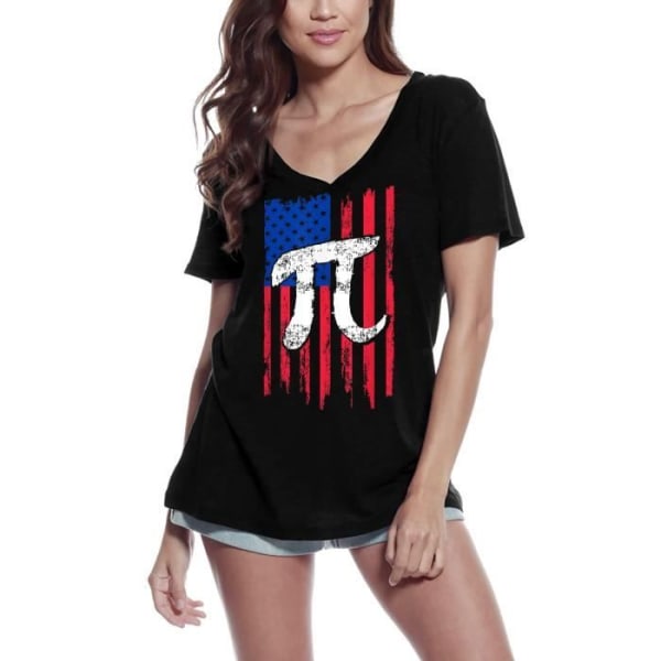 T-shirt med v-ringad dam American Flag of the Number Pi - Math Lover Teachers – Pi Number Us Flag - Math Lover djup svart M