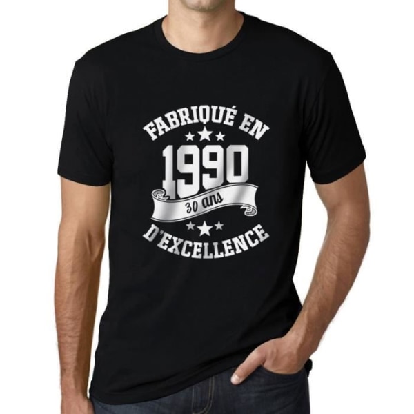 T-shirt herr gjord 1990 33 år gammal T-shirt 33-årspresent Vintage år 1990 Svart djup svart