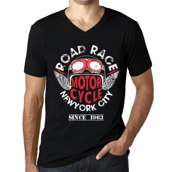 T-shirt med v-ringad herr Motorcykel Road Race sedan 1963 – Motorcykel Road Race sedan 1963 – 60 år 60-årspresent T-shirt djup svart