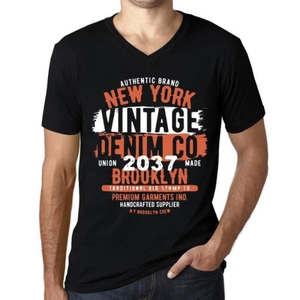 T-shirt med v-ringad herr New York 2037 – New York tillverkad 2037 – Vintage svart T-shirt djup svart