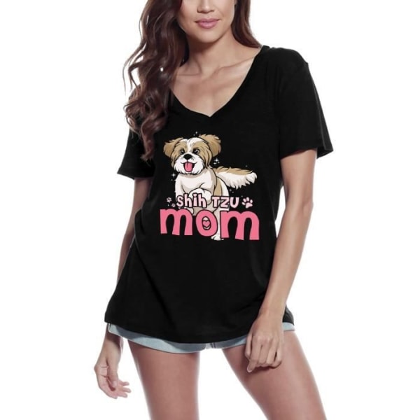 T-shirt med v-ringad dam Shih Tzu Mom Dog – Shih Tzu Mom Dog – Vintage svart T-shirt djup svart