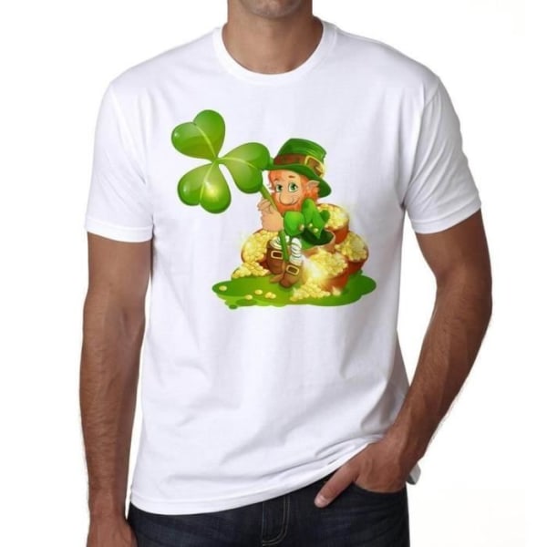 T-shirt herr St. Patrick's Day Leprechaun Med Kruka Med Guld Och Shamrock – Saint Patrick's Day Leprechaun Med Kruka Med Guld Och Shamrock – Vit
