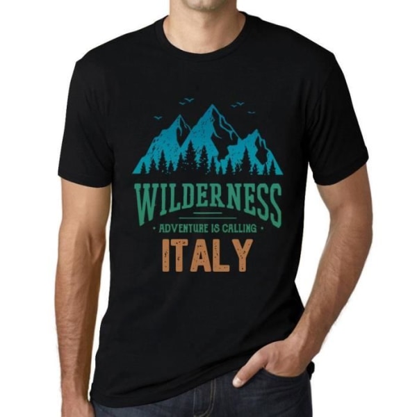 Wild Nature T-shirt för män Äventyr kallar Italien – Vildmarken, äventyret kallar Italien – Svart vintage T-shirt djup svart