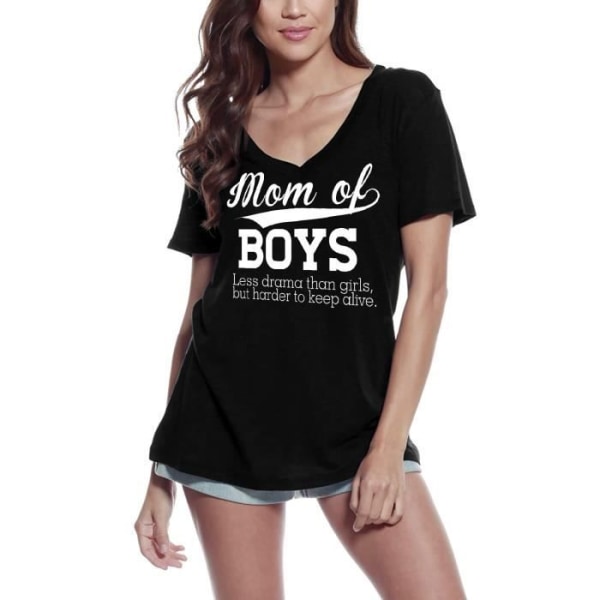 T-shirt med v-ringad dam Dammödrar är mindre drama än flickor – Mamma till pojkar mindre drama än flickor – T-shirt djup svart