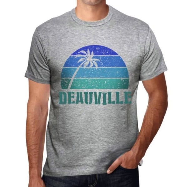 T-shirt herr Palm Tree Beach Sunset In Deauville – Palm, Beach, Sunset In Deauville – Vintage grå T-shirt Ljunggrå