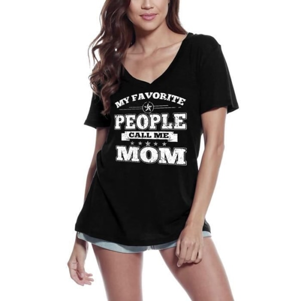 T-shirt med v-ringad dam Mina favoritmänniskor Call Me Mom – My Favorite People Call Me Mom – Vintagesvart T-shirt djup svart