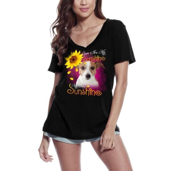 V-ringad T-shirt dam My Only Ray of Sunshine - Jack Russell Terrier – My Only Sunshine - Jack Russell Terrier – Vintage T-shirt djup svart