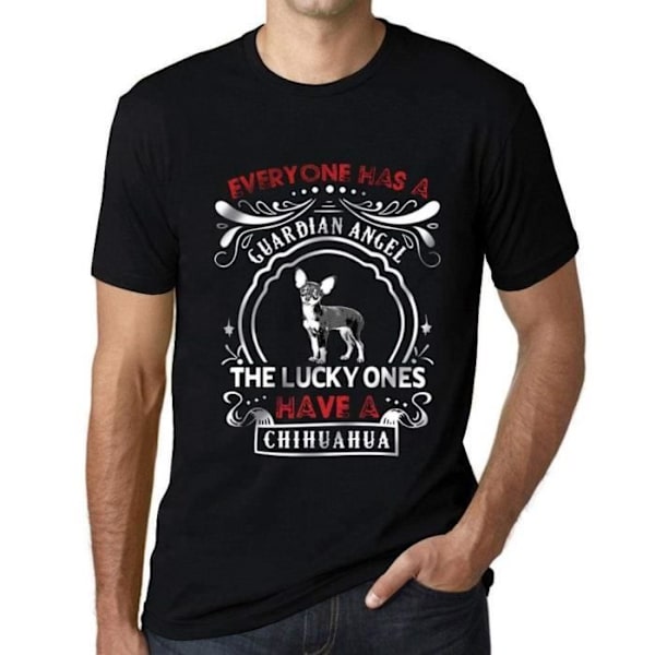 T-shirt herr Alla har en skyddsängel De lyckligaste har en Chihuahua – Alla har en skyddsängel De lyckliga djup svart XS