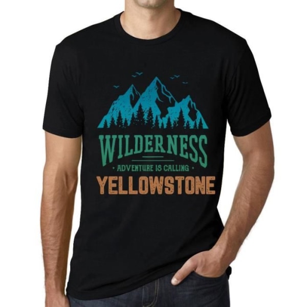 T-shirt herr La Nature Sauvage L'Aventure Calles Yellowstone – Wilderness, Adventure is Calling Yellowstone – Vintage T-shirt djup svart