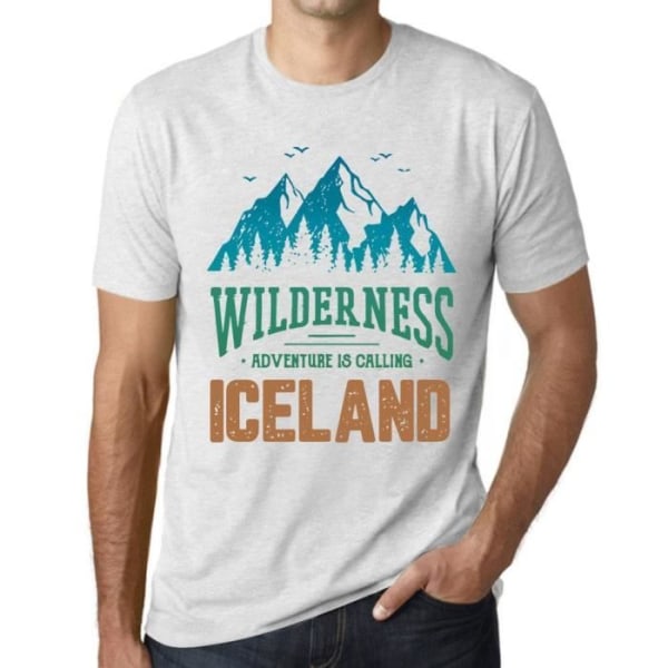 Wild Nature T-shirt för män Adventure Calls Iceland – Wilderness, Adventure is Calling Iceland – Vintage vit T-shirt Ljungvit