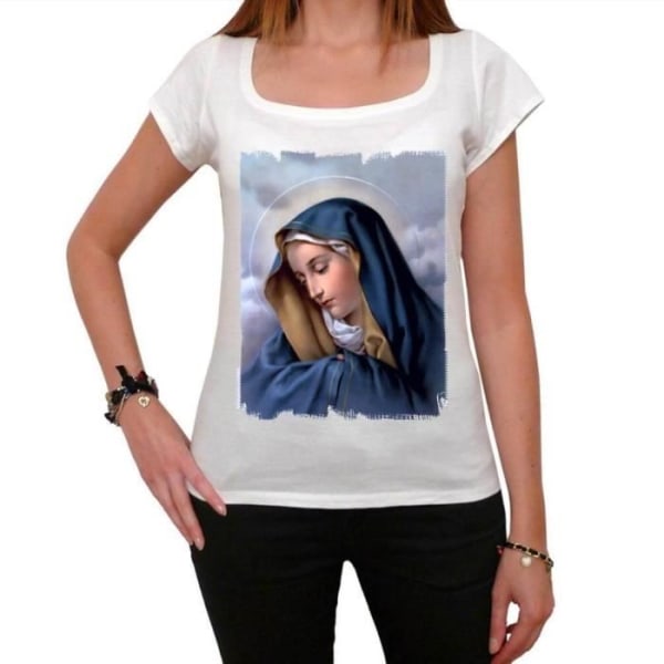 Kvinna Jungfru Maria T-shirt – Jungfru Maria – Vintage T-shirt Vit