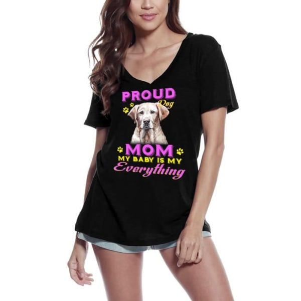 T-shirt med v-ringad dam Pride Day - Mountain Cur Dog Mom - My Baby is Everything to Me - Proud Day - Mountain Cur Dog Mom djup svart