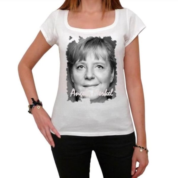 T-shirt Dam - ULTRABASIC - Angela Merkel - 100% Bomull - Korta Ärmar - Rund Halsringning Vit M